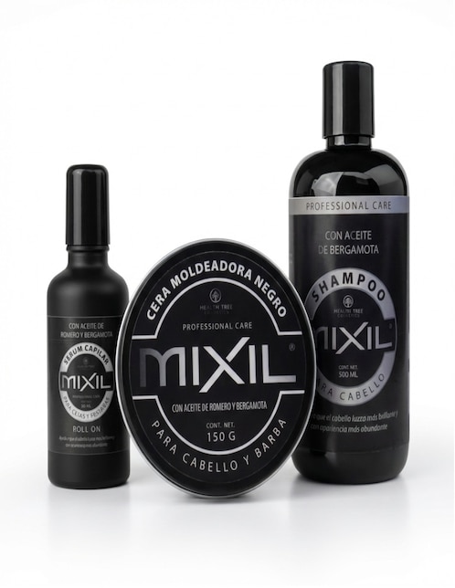 Set de shampoo fortalecedor 500 ml, cera negra 150ml, serum roll-on 50ml Mixil