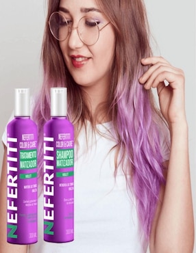 Set de shampoo para cabello tratamiento matizador violeta Nefertiti