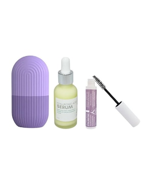 Tratamiento facial kit con suero de ácido hialurónico y retinol, masajeador facial y gel para pestañas antiedad Allskin
