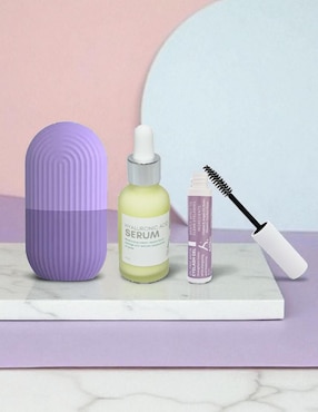 Tratamiento facial kit con suero de ácido hialurónico y retinol, masajeador facial y gel para pestañas antiedad Allskin