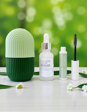 Kit tratamiento facial para crecimiento de pestañas, suero de colágeno y masajeador facial antiedad Allskin