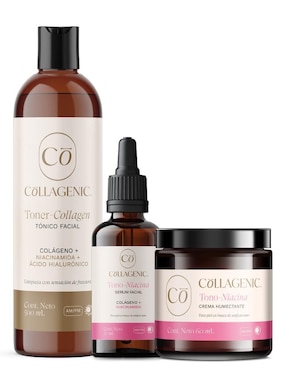 Kit tratamiento facial 3 en 1 limpieza + tono uniforme hidrata, protege y limpia Collagenic Premium