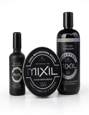 Set de shampoo fortalecedor 500 ml, cera negra 150ml, serum roll-on 50ml Mixil