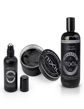 Set de shampoo fortalecedor 500 ml, cera negra 150ml, serum roll-on 50ml Mixil