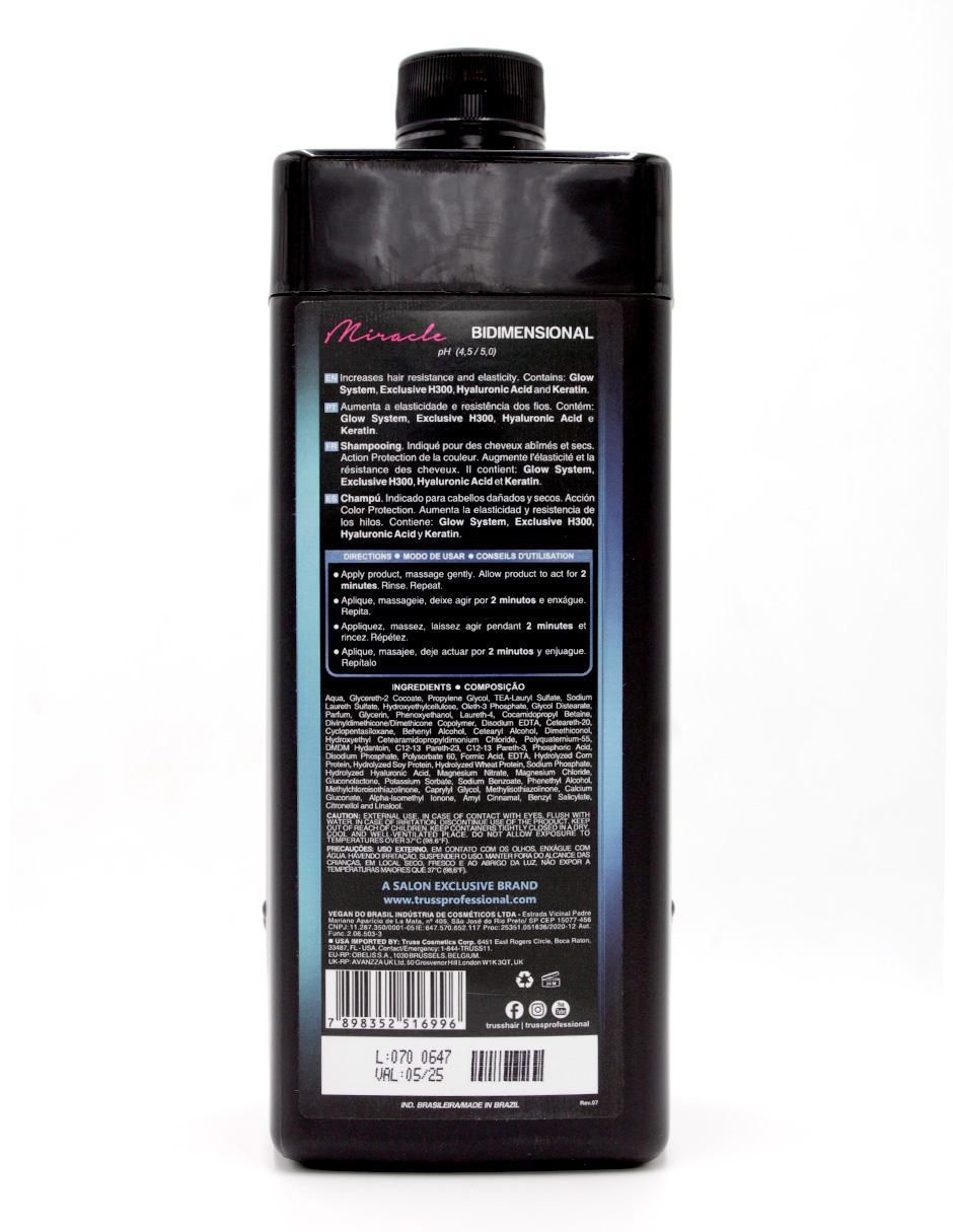 Shampoo hidratante para cabello Bidimensional Miracle Truss Miracle 3