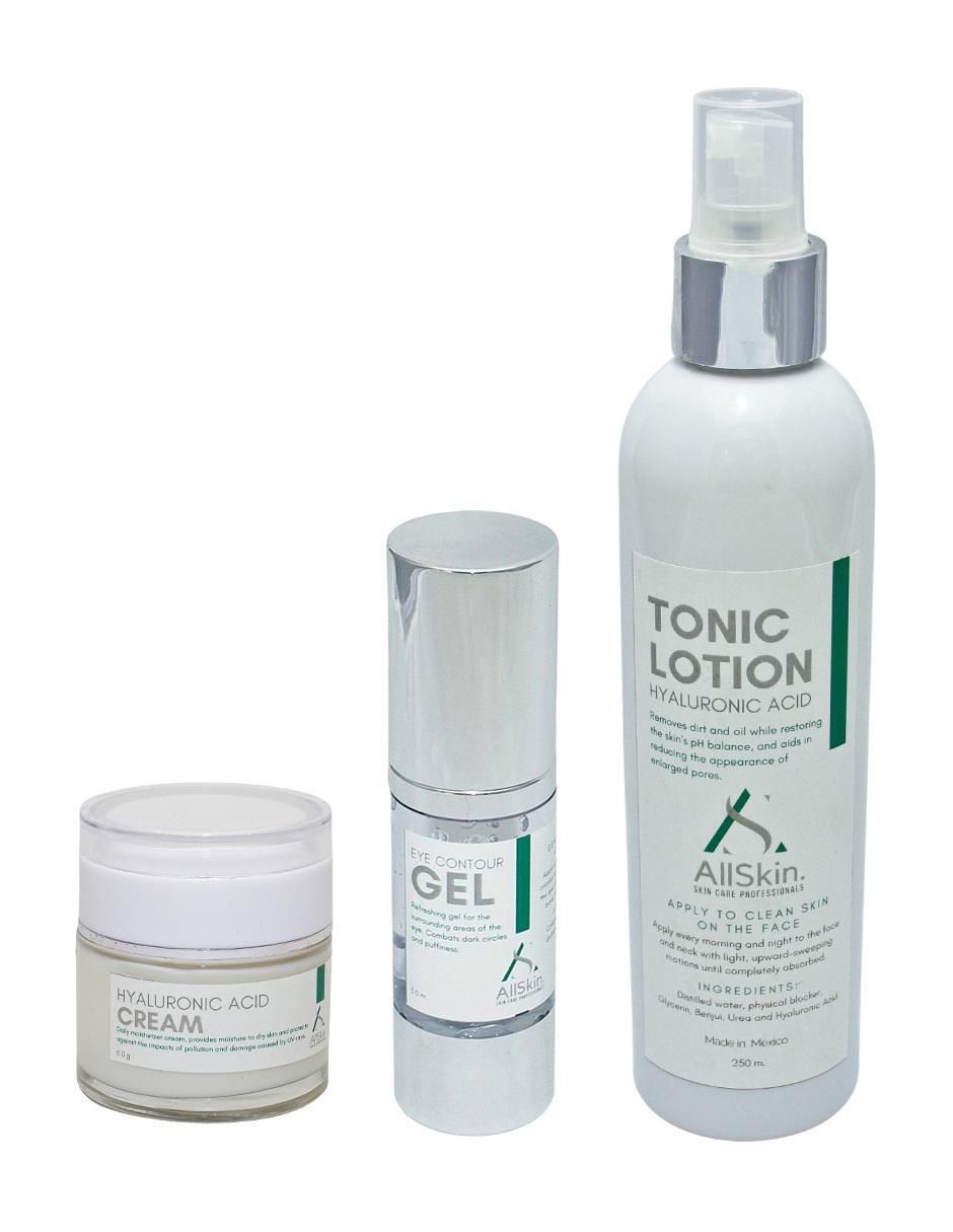 Tratamiento facial con crema, tónico facial y gel para contorno de ojos con ácido hialurónico antiedad Tratamiento facial con crema, tónico facial y gel para contorno de ojos con ácido hialurónico antiedad