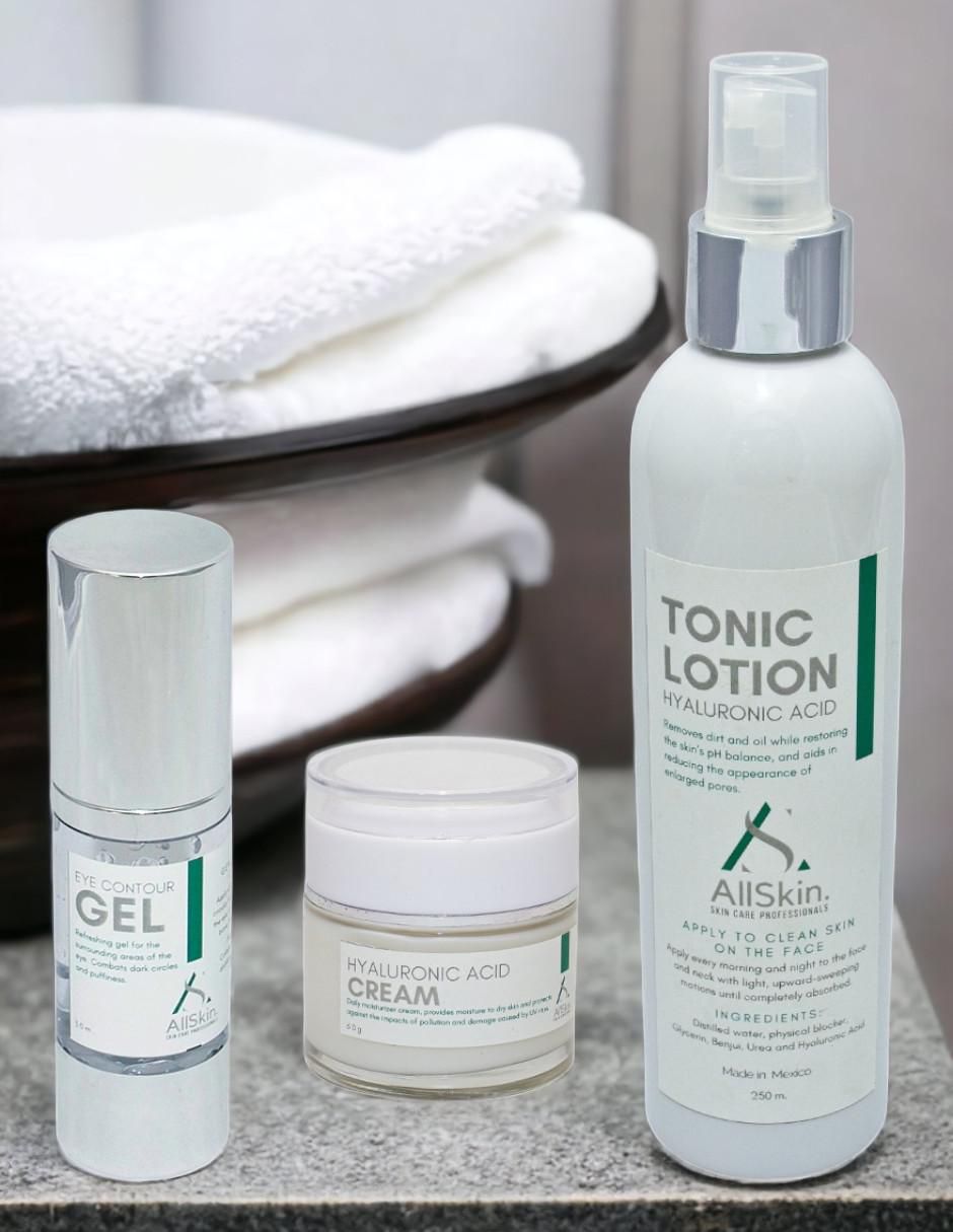 Tratamiento facial con crema, tónico facial y gel para contorno de ojos con ácido hialurónico antiedad 5