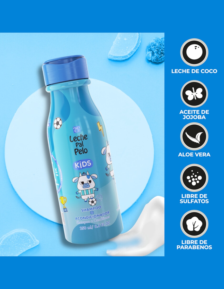 Shampoo con acondicionador para cabello todo tipo kids Leche Pal Pelo kids 250 ml 4