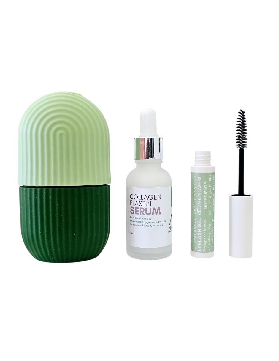 Kit tratamiento facial para crecimiento de pestañas, suero de colágeno y masajeador facial antiedad