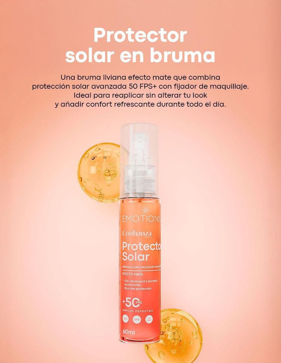 Protector solar FPS 50+ bruma efecto mate con fijador de maquillaje Confianza 60 ml 2