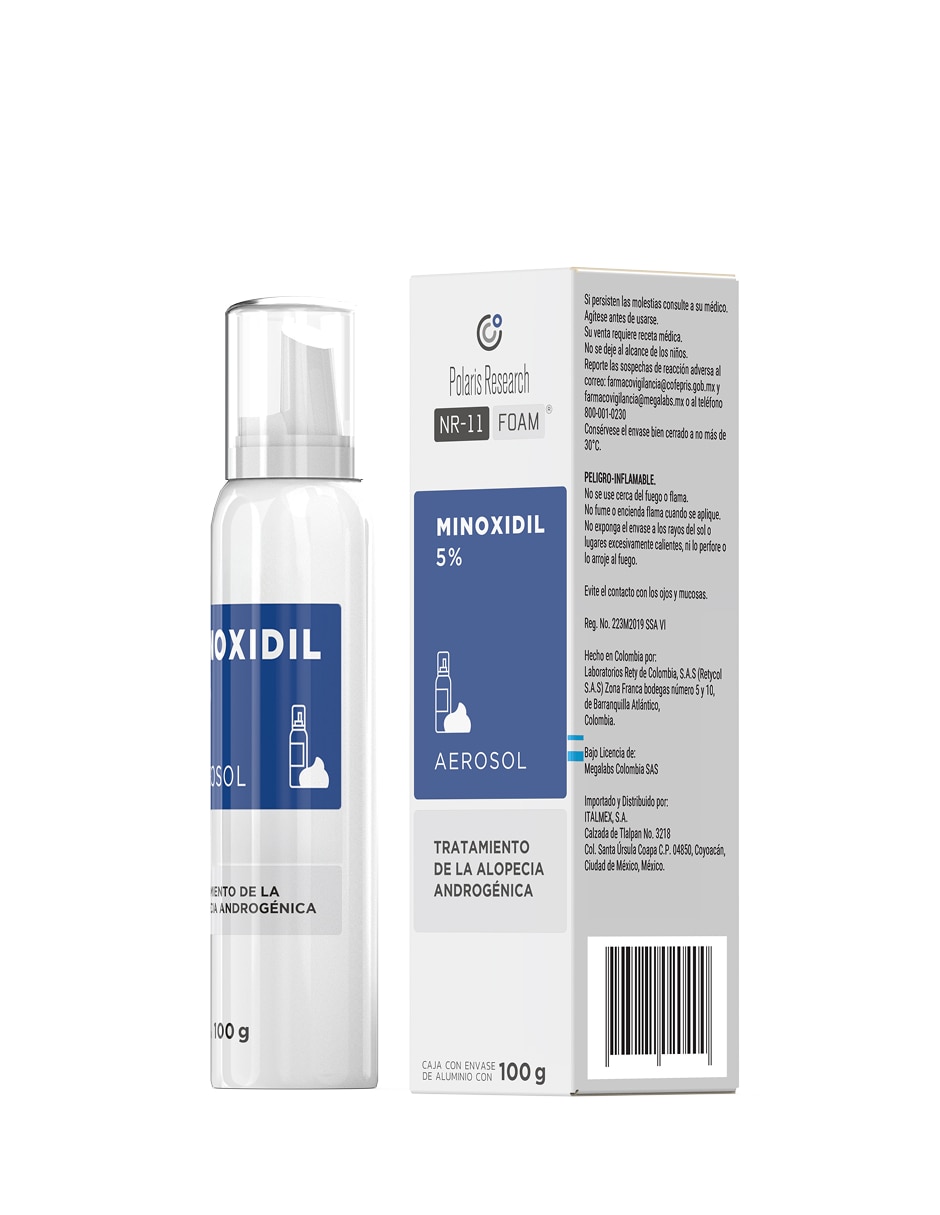 Tratamiento para cuero cabelludo Polaris Research NR-11 Foam Minoxidil 5% crecimiento Polaris 2