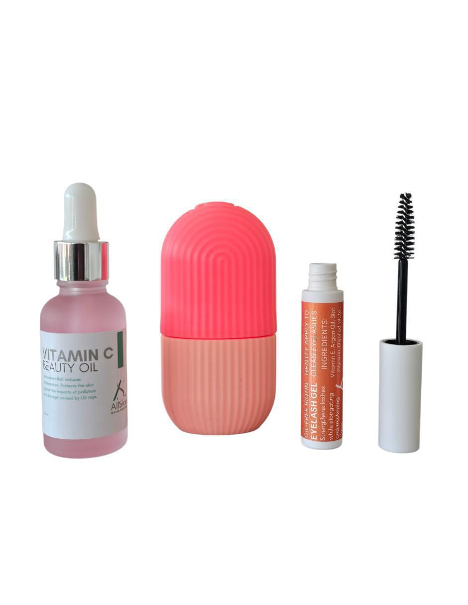 Kit tratamiento facial con suero de vitamina C, gel y masajeador reparador