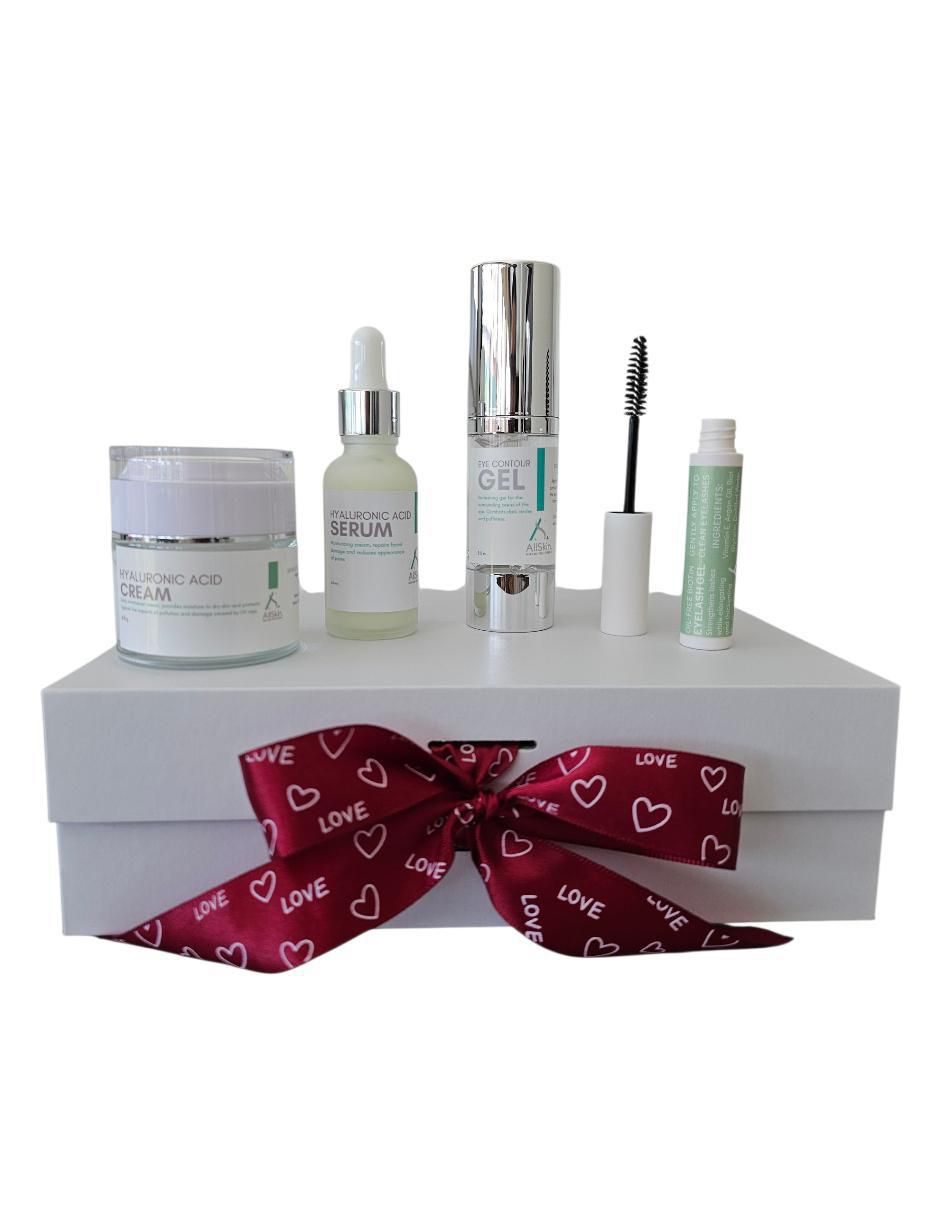 Kit tratamiento facial suero, crema, gel para contorno de ojos y gel para crecimiento de pestañas antiedad